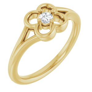 14K Yellow Gold .06 CT Natural Diamond Youth Flower Ring