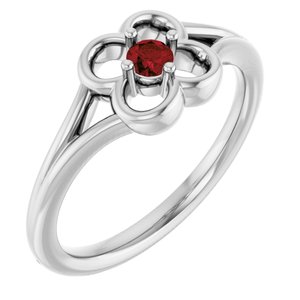 14K White Gold Natural Mozambique Garnet Youth Flower Ring