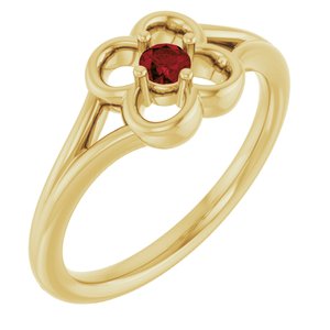 14K Yellow Gold Natural Mozambique Garnet Youth Flower Ring