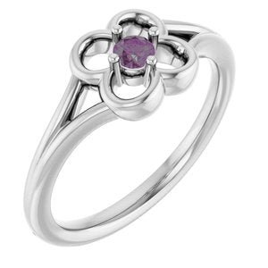 14K White Gold Natural Alexandrite Youth Flower Ring
