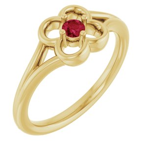 14K Yellow Gold Natural Ruby Youth Flower Ring
