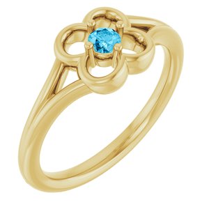14K Yellow Gold Natural Aquamarine Youth Flower Ring
