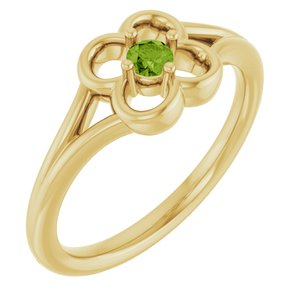 14K Yellow Gold Natural Peridot Youth Flower Ring