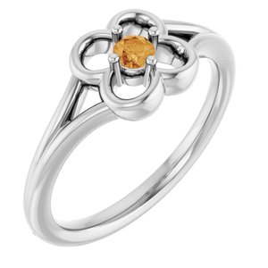 14K White Gold Natural Citrine Youth Flower Ring