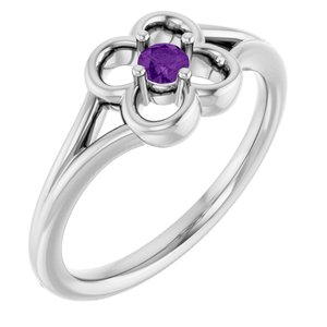 14K White Gold Natural Amethyst Youth Flower Ring