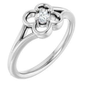 14K White Gold .06 CT Natural Diamond Youth Flower Ring