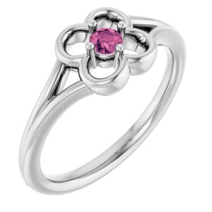 14K White Gold Natural Pink Tourmaline Youth Flower Ring