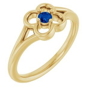 14K Yellow Gold Natural Blue Sapphire Youth Flower Ring