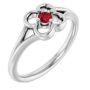 14K White Gold Natural Ruby Youth Flower Ring