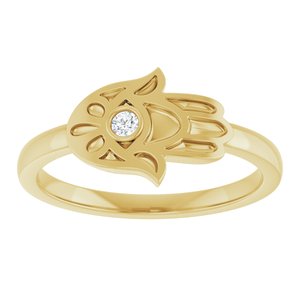 14K Yellow Gold .03 CT Natural Diamond Hamsa Ring