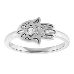 Platinum .03 CT Natural Diamond Hamsa Ring