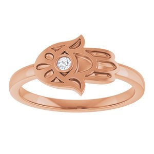 14K Rose Gold .03 CT Natural Diamond Hamsa Ring