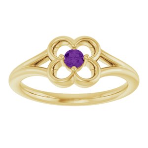14K Yellow Gold Natural Amethyst Youth Flower Ring