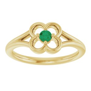 14K Yellow Gold Natural Emerald Youth Flower Ring