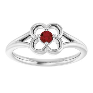 14K White Gold Natural Mozambique Garnet Youth Flower Ring