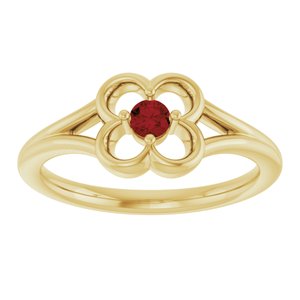 14K Yellow Gold Natural Mozambique Garnet Youth Flower Ring