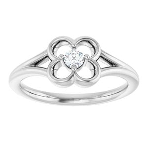 14K White Gold .06 CT Natural Diamond Youth Flower Ring