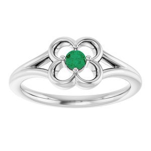14K White Gold Natural Emerald Youth Flower Ring