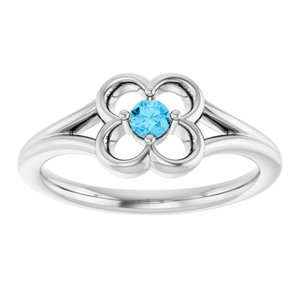 14K White Gold Natural Aquamarine Youth Flower Ring