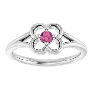 14K White Gold Natural Pink Tourmaline Youth Flower Ring