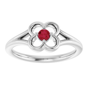 14K White Gold Natural Ruby Youth Flower Ring