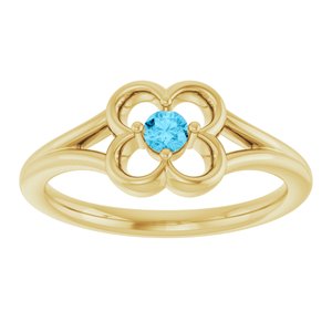14K Yellow Gold Natural Aquamarine Youth Flower Ring