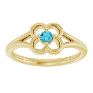 14K Yellow Gold Natural Blue Zircon Youth Flower Ring