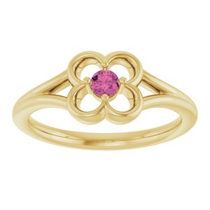 14K Yellow Gold Natural Pink Tourmaline Youth Flower Ring
