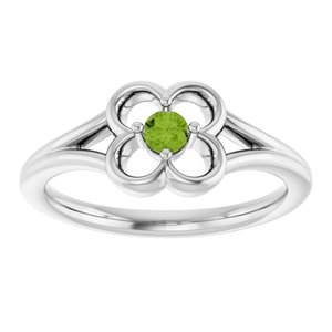 14K White Gold Natural Peridot Youth Flower Ring