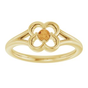 14K Yellow Gold Natural Citrine Youth Flower Ring