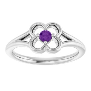 14K White Gold Natural Amethyst Youth Flower Ring