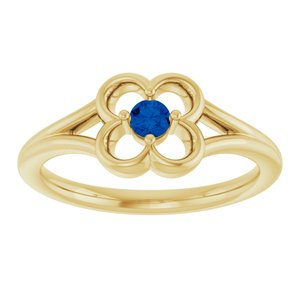 14K Yellow Gold Natural Blue Sapphire Youth Flower Ring
