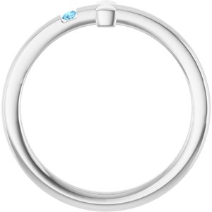 14K White Gold Natural Aquamarine Youth Sideways Cross Ring