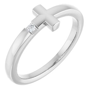 14K White Gold Natural White Sapphire Youth Sideways Cross Ring