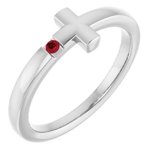 14K White Gold Natural Ruby Youth Sideways Cross Ring
