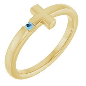 14K Yellow Gold Natural Aquamarine Youth Sideways Cross Ring