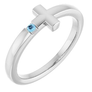Sterling Silver Youth Imitation Aquamarine Sideways Cross Ring
