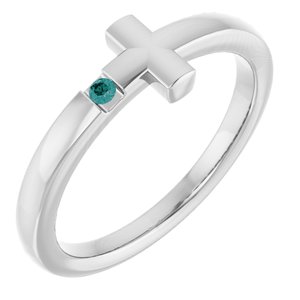 Sterling Silver Youth Imitation Alexandrite Sideways Cross Ring