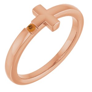 14K Rose Gold Natural Citrine Youth Sideways Cross Ring