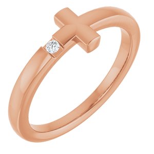 14K Rose Gold .015 CTW Natural Diamond Youth Sideways Cross Ring