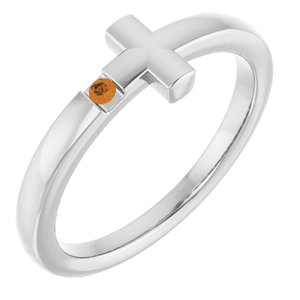 Sterling Silver Youth Imitation Citrine Sideways Cross Ring