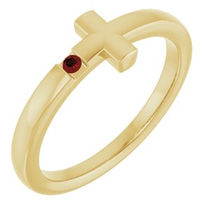 14K Yellow Gold Natural Mozambique Garnet Youth Sideways Cross Ring