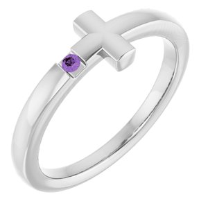 Sterling Silver Youth Imitation Amethyst Sideways Cross Ring