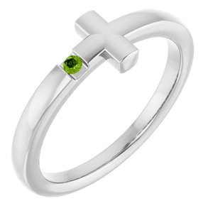 14K White Gold Natural Peridot Youth Sideways Cross Ring