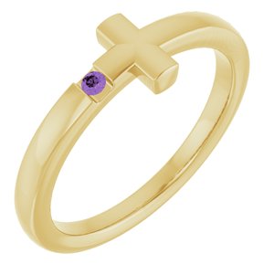 14K Yellow Gold Natural Amethyst Youth Sideways Cross Ring