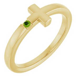 14K Yellow Gold Natural Peridot Youth Sideways Cross Ring