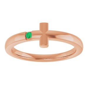 14K Rose Gold Lab-Grown Emerald Youth Sideways Cross Ring