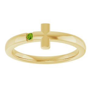 14K Yellow Gold Natural Peridot Youth Sideways Cross Ring