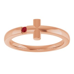 14K Rose Gold Natural Ruby Youth Sideways Cross Ring