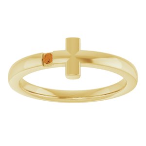 14K Yellow Gold Natural Citrine Youth Sideways Cross Ring